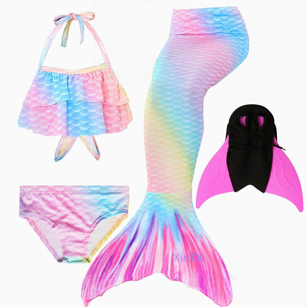 4PCS New Children Mermaid Tails with Monofin Kids Girls Costumes Swimming Mermaid Tail Mermaid Swimsuit Flipper for girls ราคา  930 บาท*ส่งฟรี