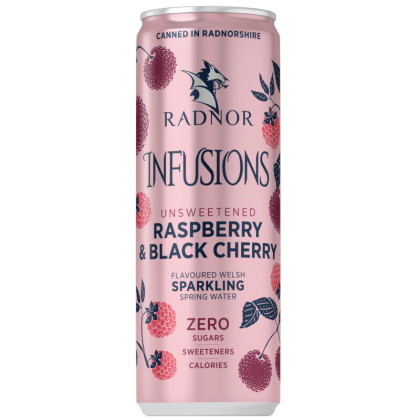 Radnor Infusions Unsweetened Raspberry & Black Cherry Zero Sugar 330ml น้ำเเร่ รสราสเบอร์รี่และแบล็กเชอร์รี่ ไม่มีน้ำตาล