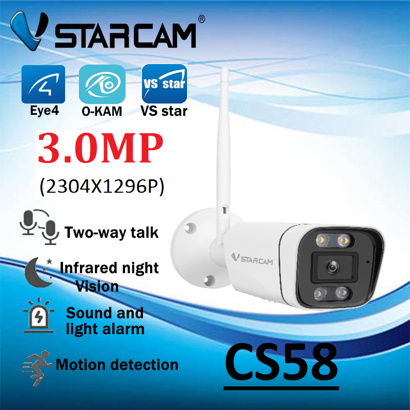 Vstarcam CS58（รุ่นใหม่ ปี2022）3.0MP กล้องวงจรปิดไร้สาย Outdoor IP Camera กล้องนอกบ้าน ภาพสี มีAI+ ราคา 759 บาท*ส่งฟรี