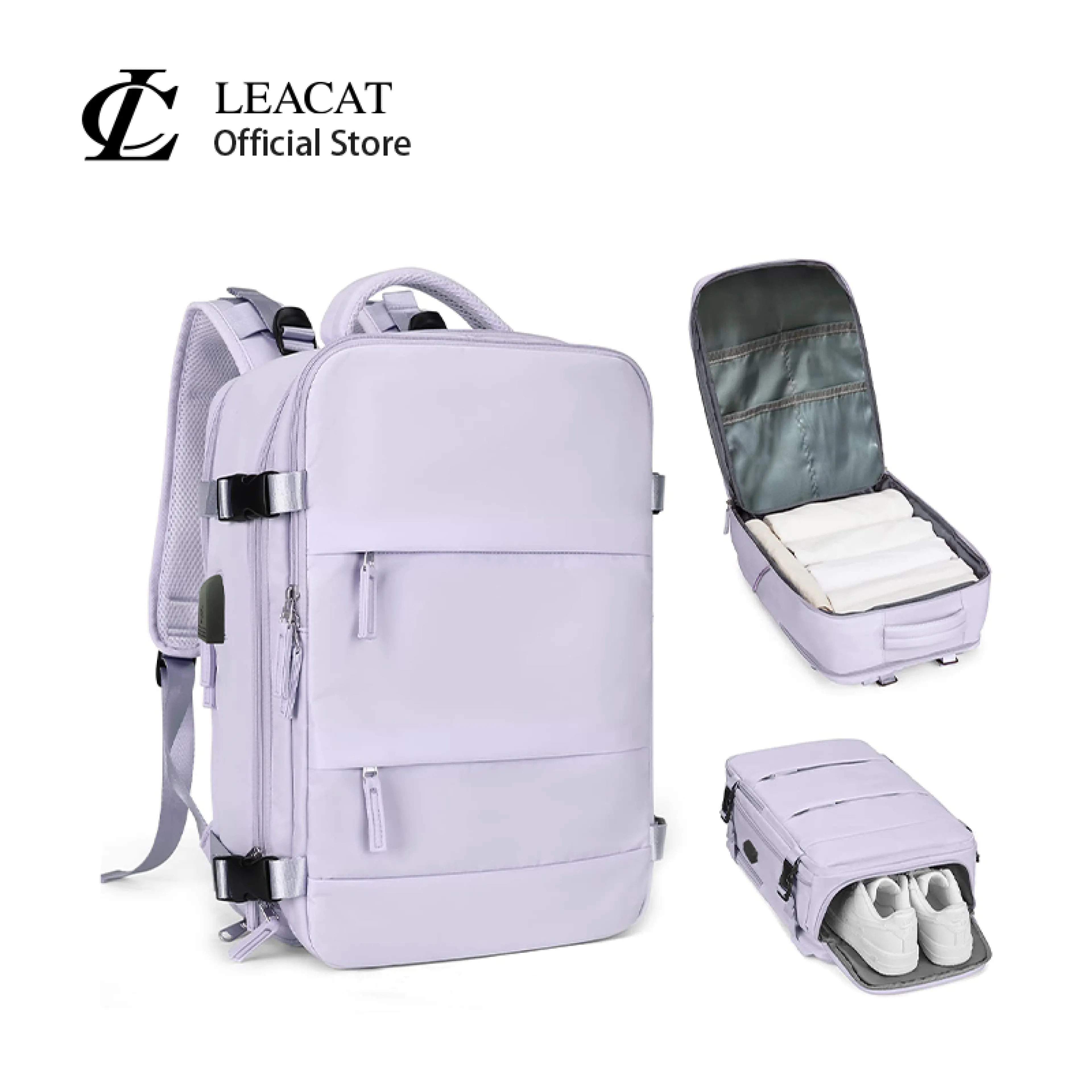 Leacat 50L Travel Backpack Waterproof with Independent Shoe Compartment Unisex