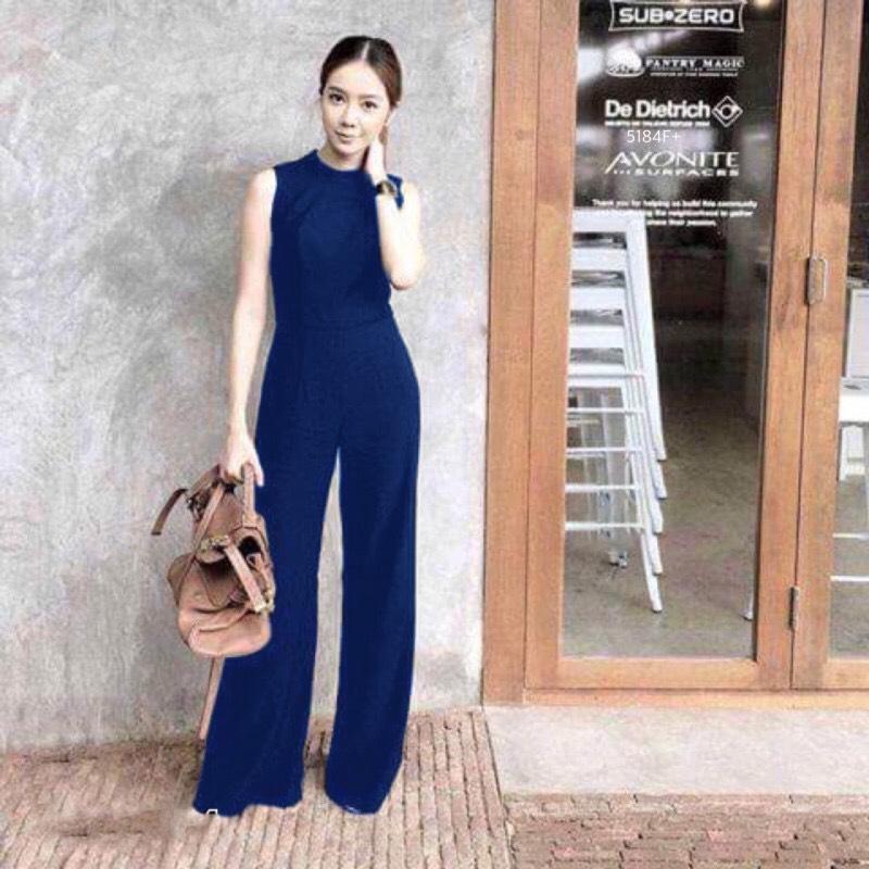 J5184 Jumpsuit จั๊มสูท คอเต่า ขายาว