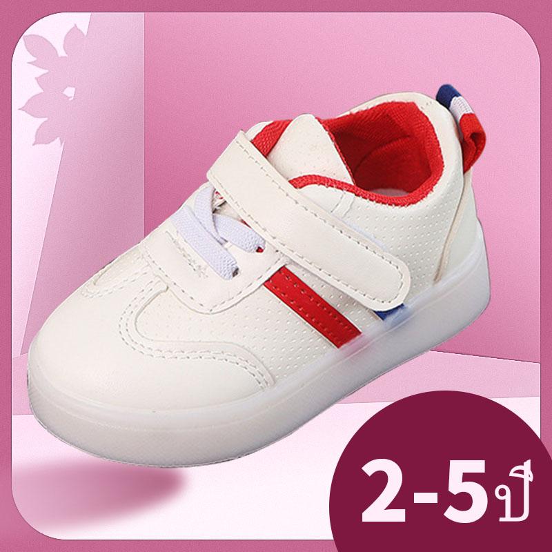 รองเท้าเด็กสีขาวมีไฟ LED ส่องสว่าง 2019 รองเท้าเด็กที่มีน้ำหนักเบา  รองเท้ากีฬานุ่มสไตล์เกาหลีแฟชั่น รองเท้าเด็กชายและเด็กหญิง รองเท้าผ้าใบเด็ก  รองเท้าลำลองเด็กระบายอากาศ