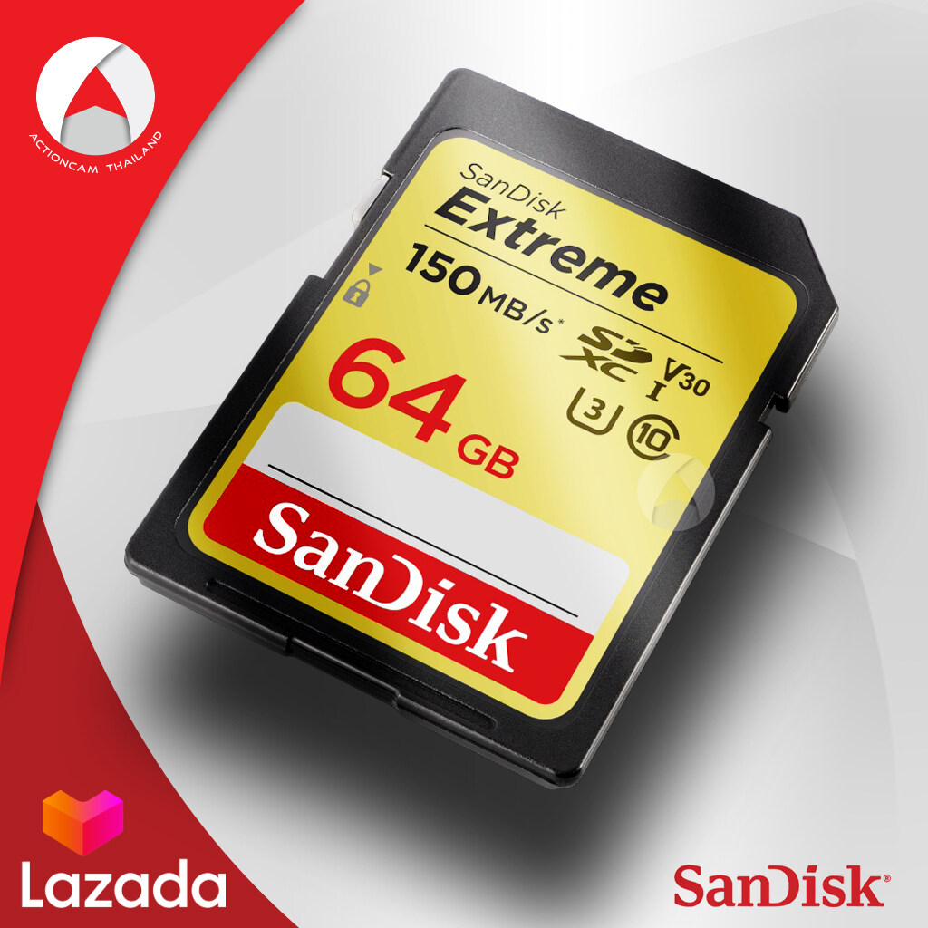 SanDisk Extreme SD Card 64GB SDXC ความเร็ว อ่าน 150MB/s เขียน 60MB/s (SDSDXV6_064G_GNCIN) เมมโมรี่ การ์ด แซนดิส กล้องถ่ายรูป ถ่ายภาพ วีดีโอ กล้องโปร กล้องDSLR กล้องมิลเลอร์เลส Mirrorless รับประกันตลอดอายุการใช้งาน โดย Synnex (สีทอง)
