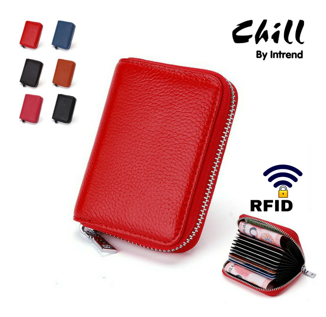 สต๊อกในไทย กระเป๋าใส่บัตร 11ช่อง หนังแท้ ซิบรอบ เก็บบัตร เหรียญและธนบัตร ป้องกันการสแกนข้อมูลฺบัตร เครดิต RFID กระเป๋าเก็บบัตร Chill Fyn