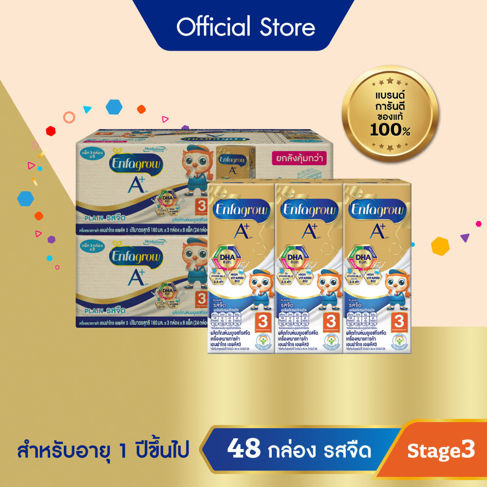 นมกล่อง เอนฟาโกร ยูเอชที สูตร3 ชนิดจืด (24 กล่อง) x2 ลัง Enfagrow UHT Stage3 Plain (24 boxes) x2 cases *แพ็คเกจอยู่ระหว่างการเปลี่ยนแปลง