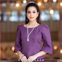 เสื้อผ้าไหม คอกลม แต่งกระดุมปลายแขน เอวปล่อย ทรงสวยหรู ซิปหลัง สวมใส่สบาย เสื้อผ้าผู้หญิง ดีไซน์ by sunsmile