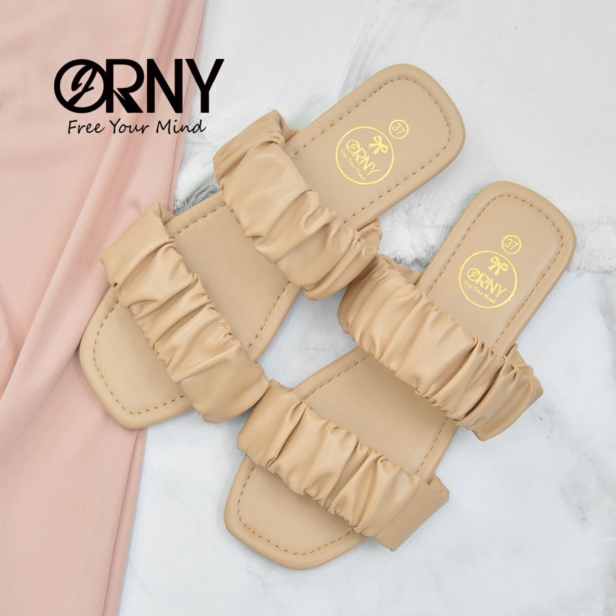 [No.OY980] ของแท้ ? ORNY(ออร์นี่) ® รองเท้าบาร์บี้ สวม2ตอน น่ารักมาก สีเอิร์ธโทน - รองเท้าแตะผู้หญิง รองเท้าหนังย่น