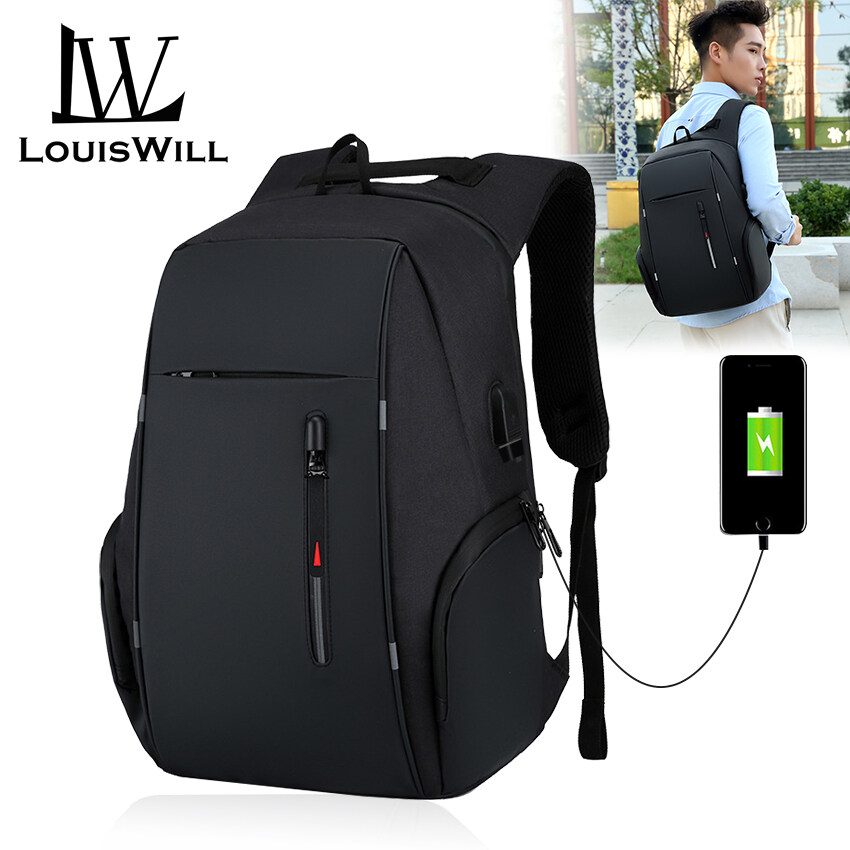 [ของขวัญฟรี] LouisWill USB Charging แฟชั่นกระเป๋าเป้สะพายหลังสำหรับผู้ชาย แล็ปท็อป Men Laptop Backpack