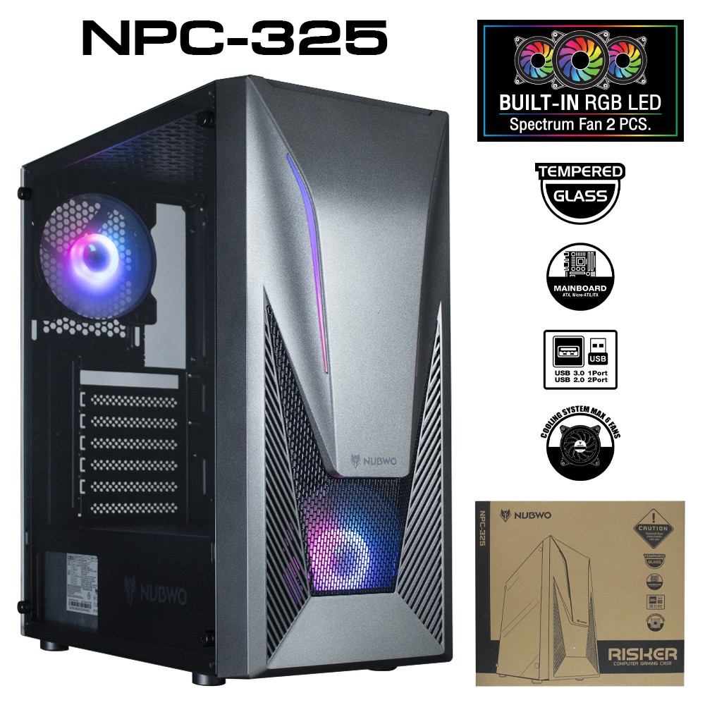 เคส Nubwo RISKER NPC-325 COMPUTER GAMING CASE ฟรีพัดลมเคส ARGB 2 ตัว ไฟซิงค์ทั้งเคส ของแท้ประกันศูนย์ 1 ปี