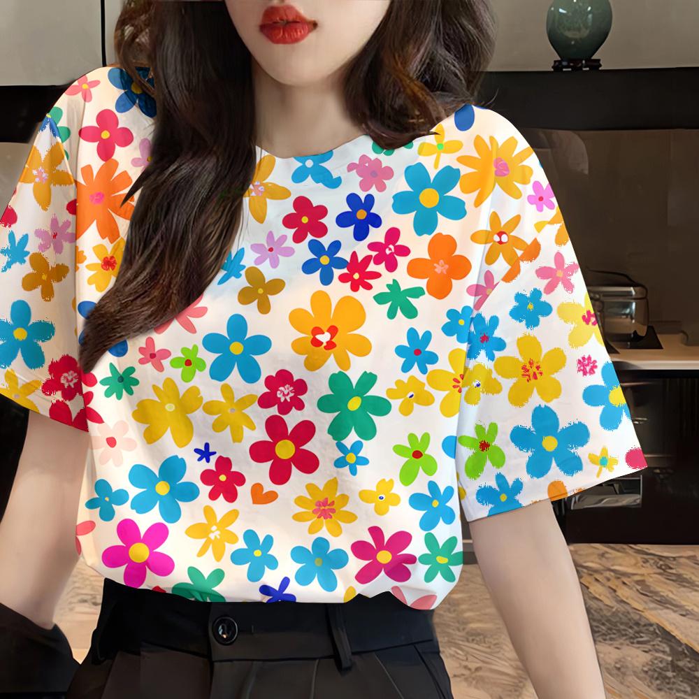 Floral top women's Hawaiian blouse Songkran 2568 vintage tops casual short sleeve o-neck tops fashion tees ราคา 108 บาท*ส่งฟรี
