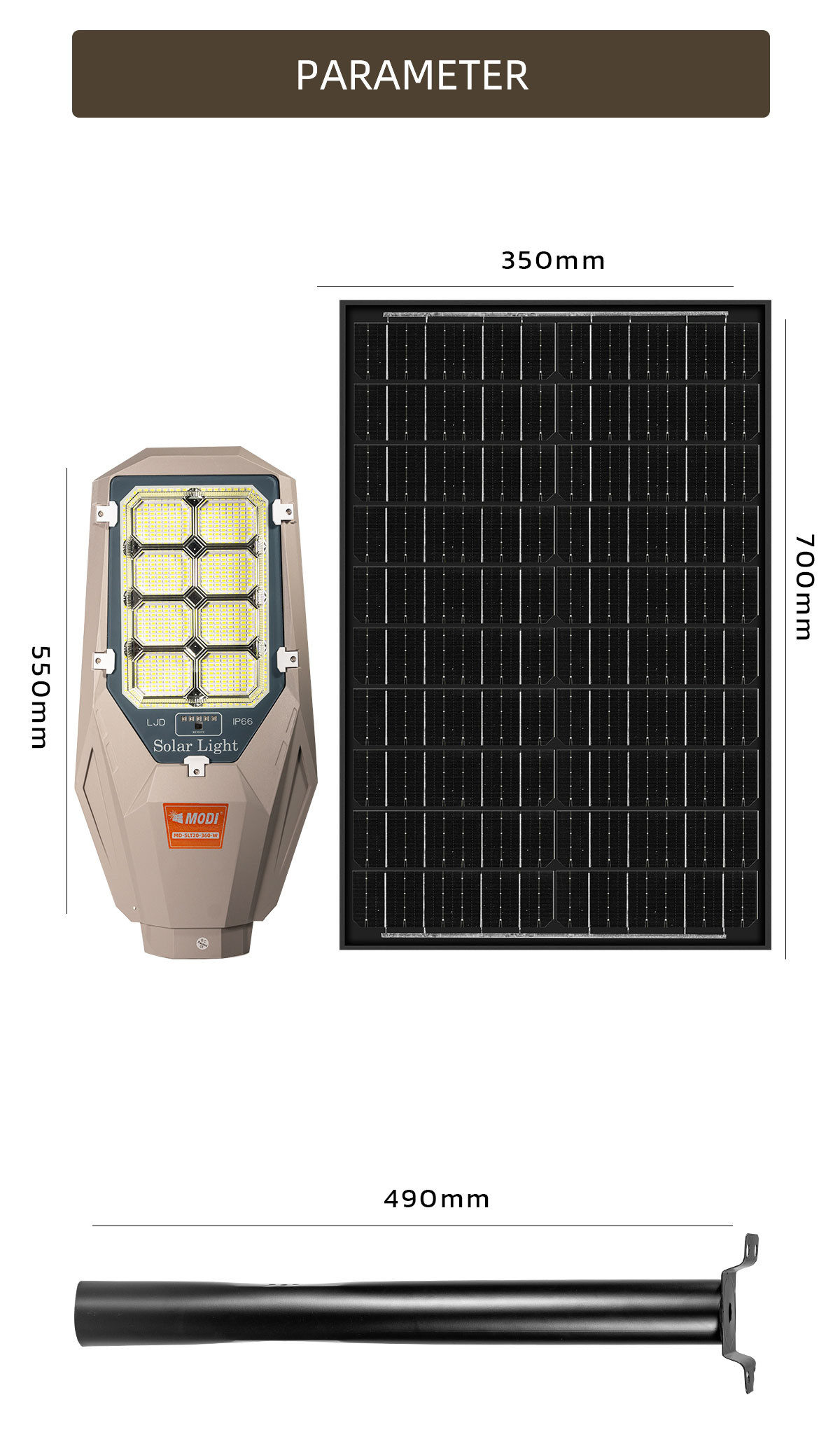 MODI ไฟถนนโซล่าเซลล์ ไฟภายนอกอาคาร solar street lamp 360W กันน้ำ IP66 แสงสีขาว โคมไฟถนน ต่อเนื่องจนถึงรุ่งเช้า พร้อมรีโมท