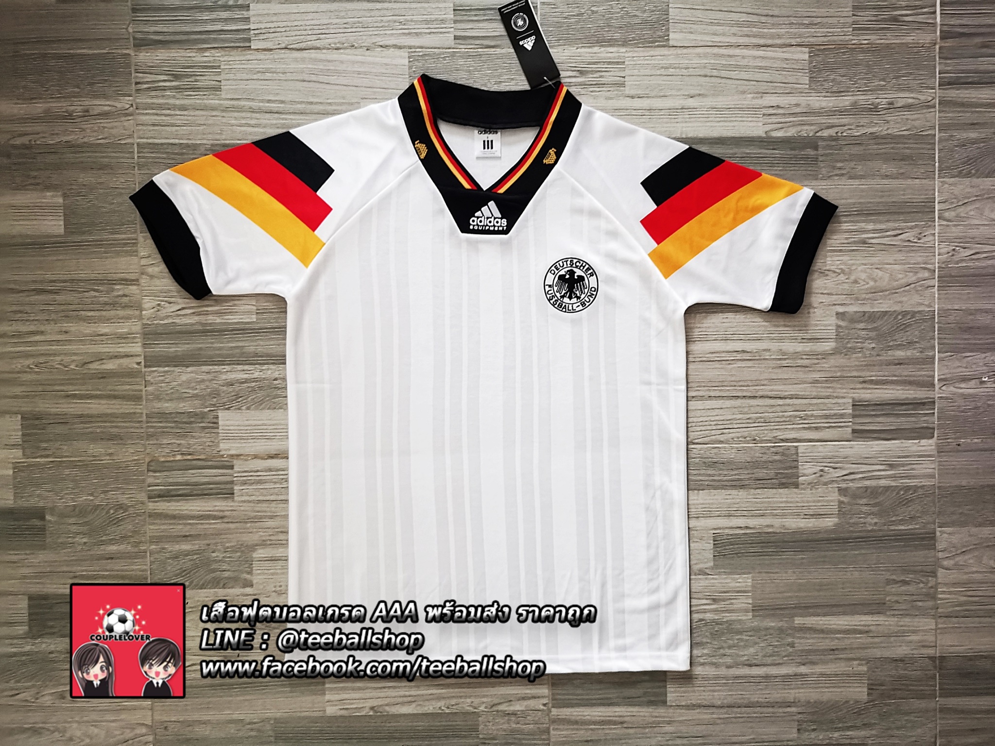 เสื้อฟุตบอลเยอรมันย้อนยุค ชุดเหย้าปี 1991/92 เกรดแฟนบอล  Germany Retro AAA GRADE JERSEY 1991/92