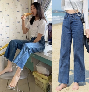 ภาพหน้าปกสินค้าwardrobe Girl\'s jean  กางเกงยีนส์ผู้หญิงแฟชั่น เอวสูง ทรงตรง ขาสอบ ปลายขารุ๋ย  สีฟ้า ที่เกี่ยวข้อง