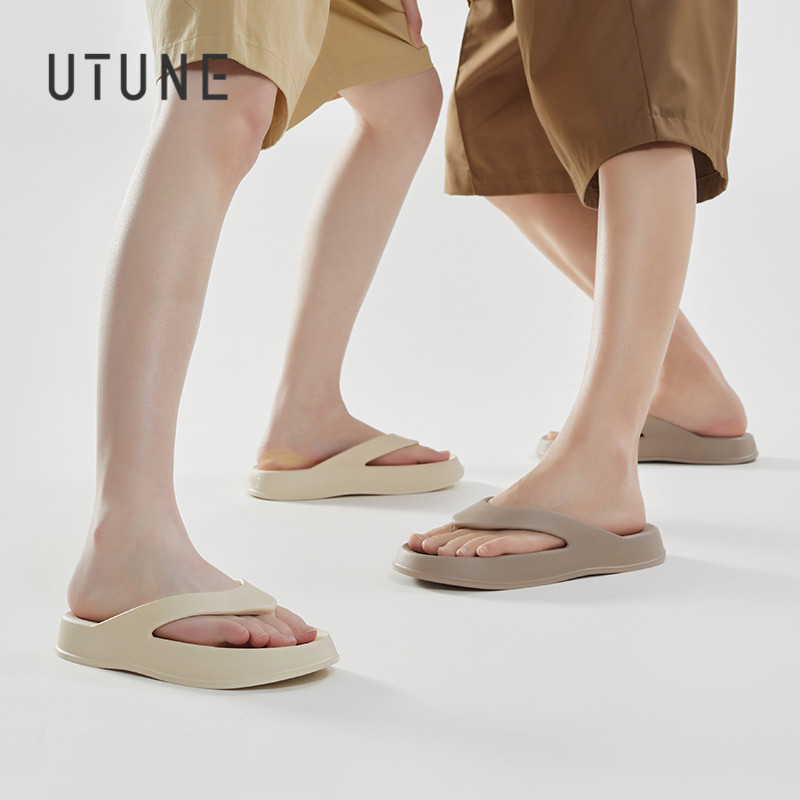 UTUNE Soft Flip Flops for Women Men Outdoor Thick Sole Slippers Beach Shoes Anti-slip Light Indoor Bathroom Sandal Slides Summer ราคา 366 บาท*ส่งฟรี