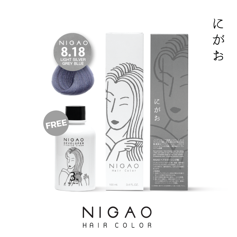 NIGAO Hair Color 8.18 (นิกาโอะ สีย้อมผม บลอนด์อ่อนประกายเทาเหลือบน้ำเงิน)