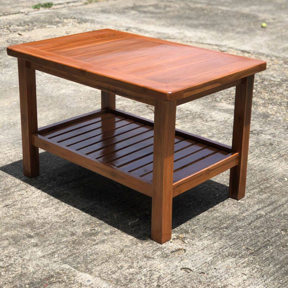 โต๊ะกลางชุดโซฟาสีเข้ม โต๊ะไม้สักแท้ ขนาด60×85สูง60ซม.