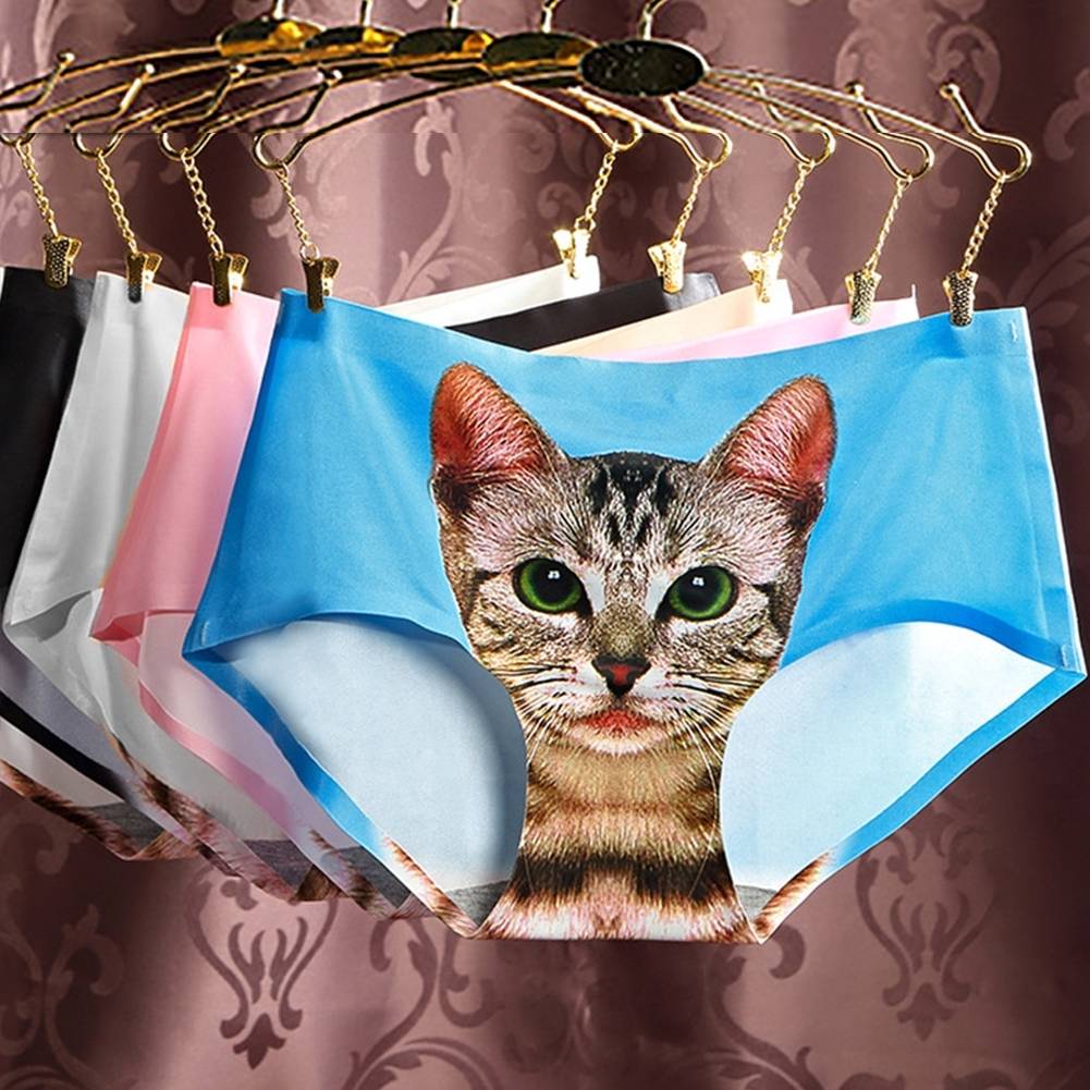 ❄️CAT กางเกงชั้นในหญิงไร้ขอบ พิมพ์ลายแมว 3 มิติแฟชั่นสำหรับผู้หญิง  ผ้าบางเบาไร้รอยต่อ ผ้าเย็น นุ่มนิ่ม มีสไตล์ #แมว❄️ #A5