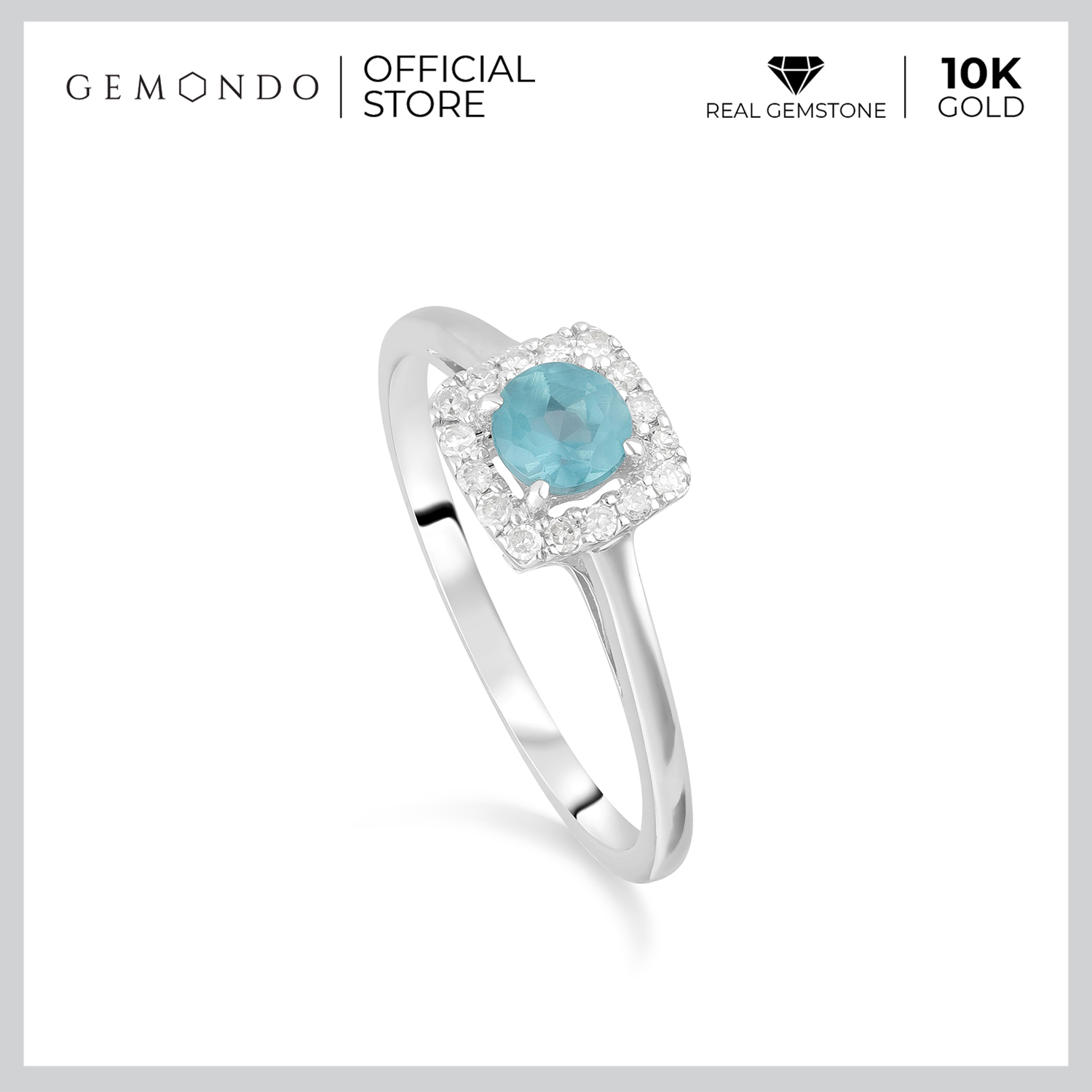 Gemondo 10K White Gold Paraiba Apatite & Diamond Classic Ring ราคา 11,500 บาท*ส่งฟรี