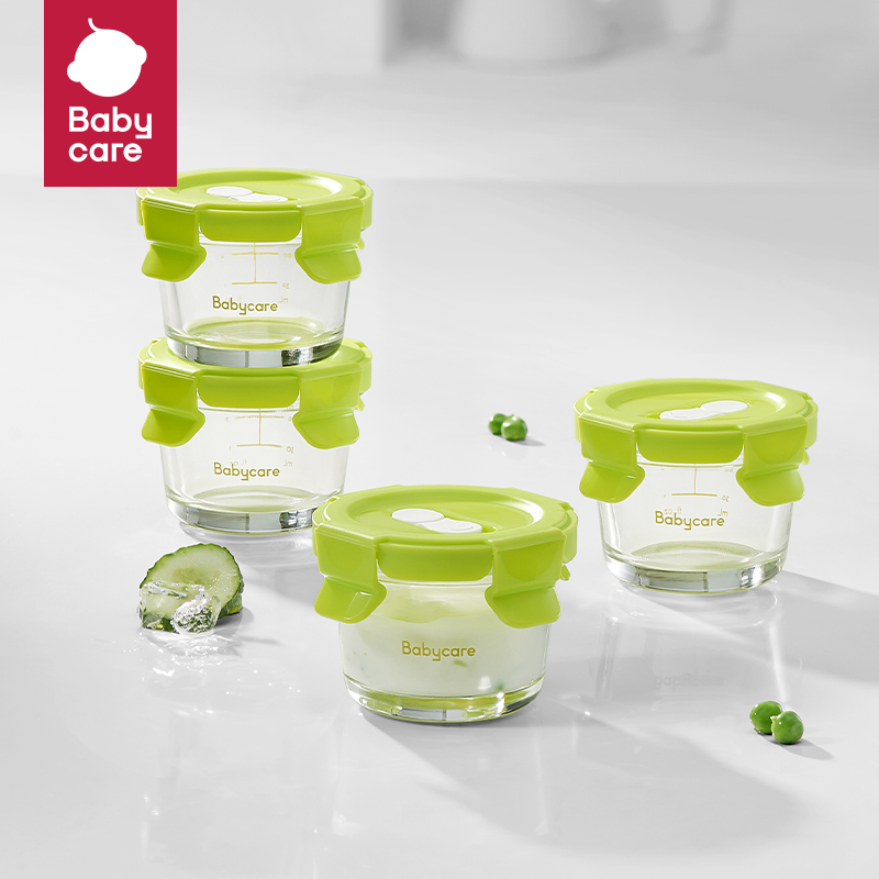 Bc Babycare ชุดภาชนะเก็บอาหารแก้วเด็ก100มล.เหยือกอาหารแก้วกันรั่ว4ชิ้นพร้อมฝาปิดกล่องใส่อาหารกล่องแช่แข็งเครื่องล้างจานและไมโครเวฟ
