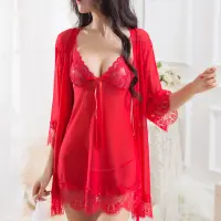 Three-piece lace sexy pajamas European and American adult sexy underwear perspective dress foreign trade ladies mesh gauze strap nightdress