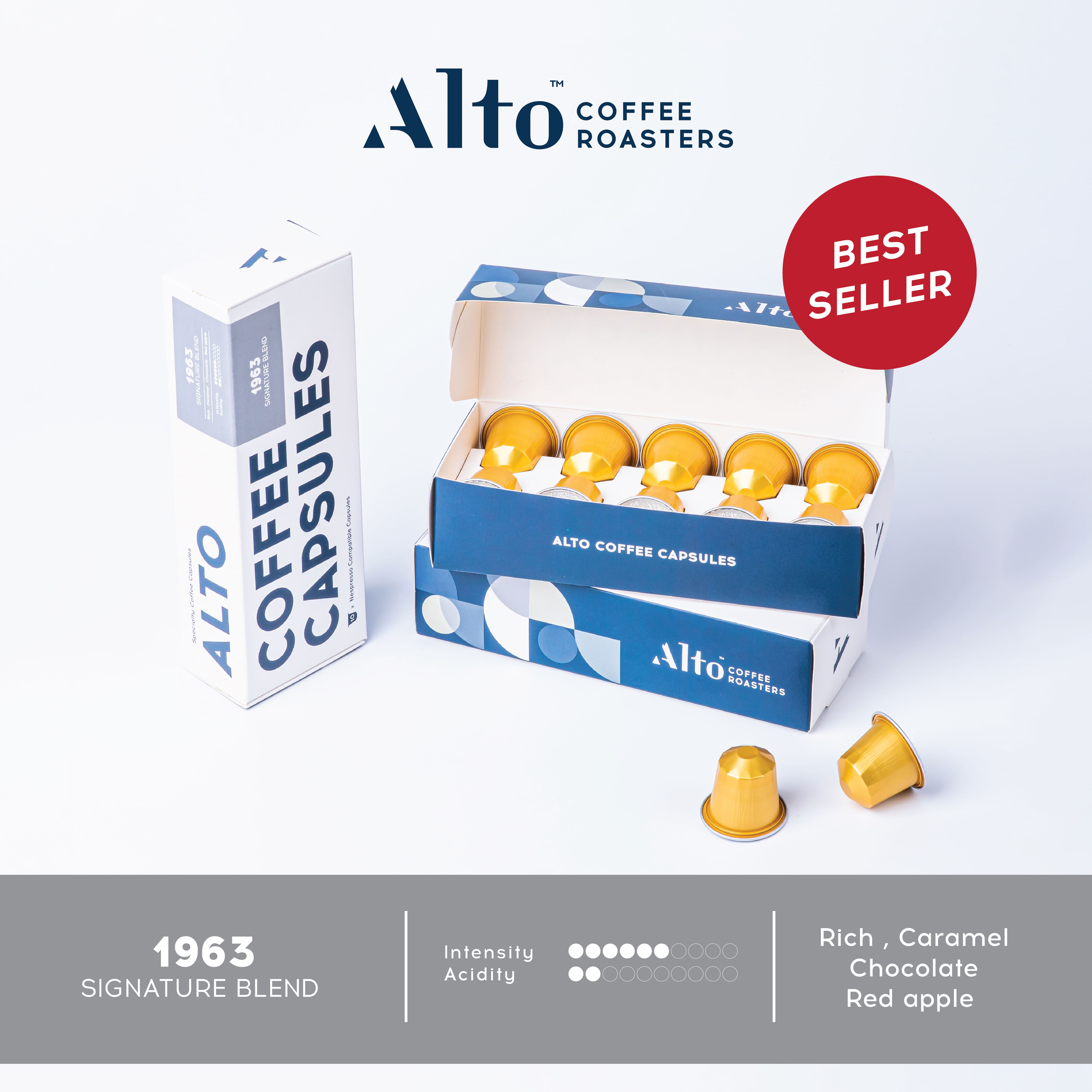 Alto Coffee กาแฟ กาแฟแคปซูล 1963 Signature Blend สำหรับเครื่อง Nespresso (10 แคปซูล) ราคา 250 บาท*ส่งฟรี