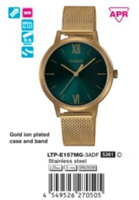 Casio แท้ รุ่น LTP-E157MG-3ADF นาฬิกาผู้หญิง สายสีทอง Casio แท้ รุ่น LTP-E157MG-3ADF นาฬิกาผู้หญิง สายสีทอง