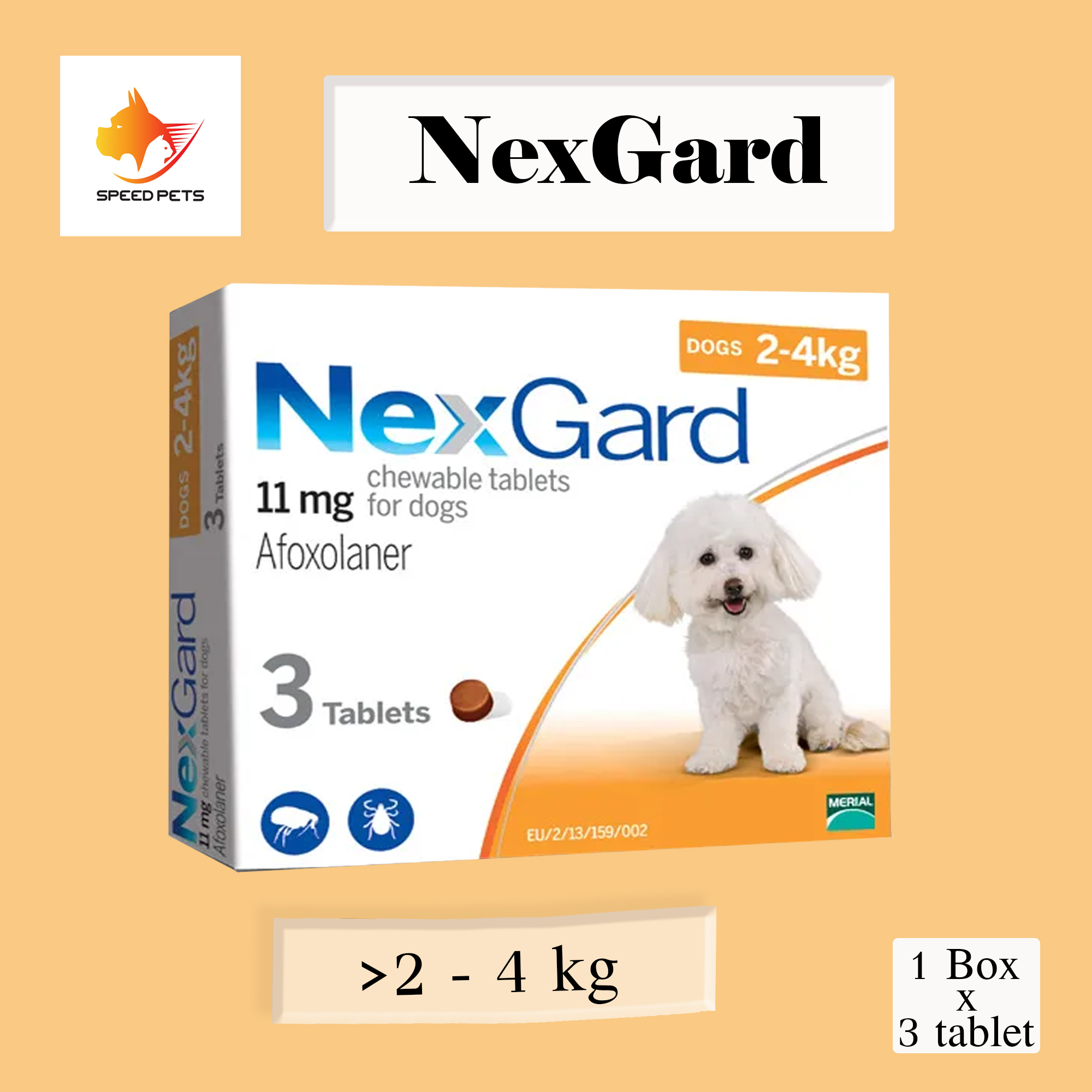 NexGard dog 2-4 kg สำหรับสุนัข 2 - 4 กก x 1 กล่อง Exp.10/2021