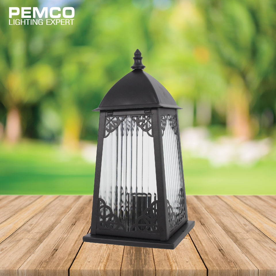 PEMCO โคมไฟหัวเสาภายนอก โคมไฟทางเดิน โคมไฟสนาม ตัวโคมสีดำ ขั้วE27(แพ็ค 1 ชุด)1503-S