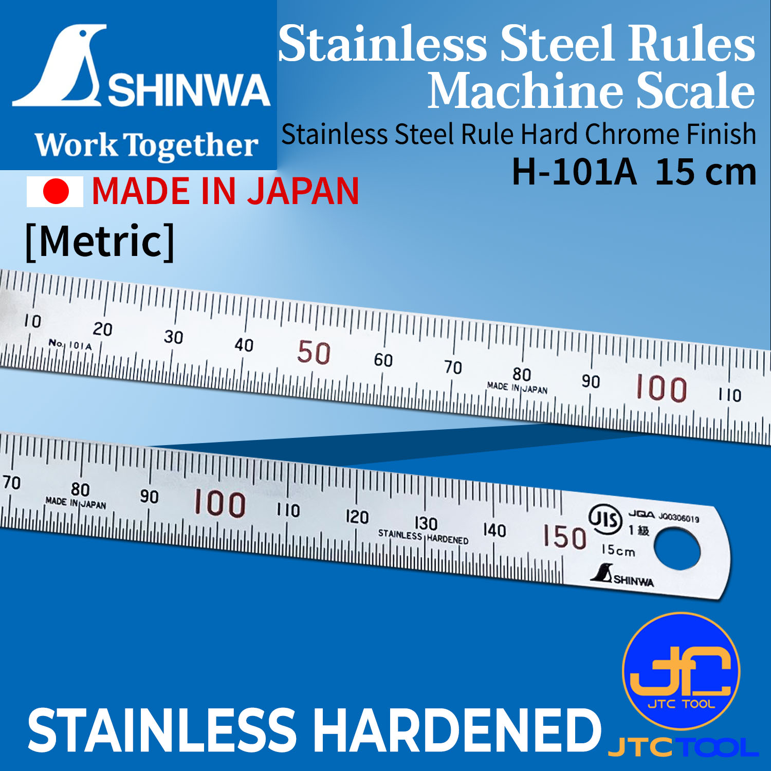 Shinwa ไม้บรรทัดสแตนเลสเฉพาะหน่วยมิล - Stainless Steel Rule JIS Standard [Metric]