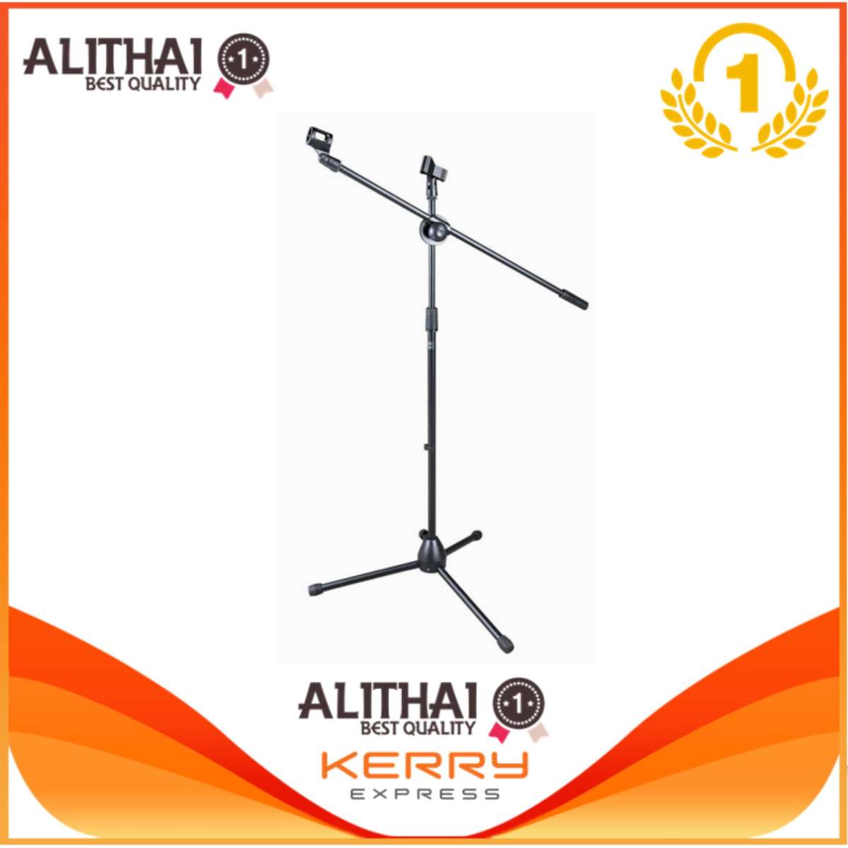 Alithai music ขาตั้งไมค์โครโฟนอย่างดี 2 หัวพร้อมคอจับไมค์ 2 ตัว ตั้งพื้นแขนบูมปรับระดับสูงต่ำได้ 185ซม.