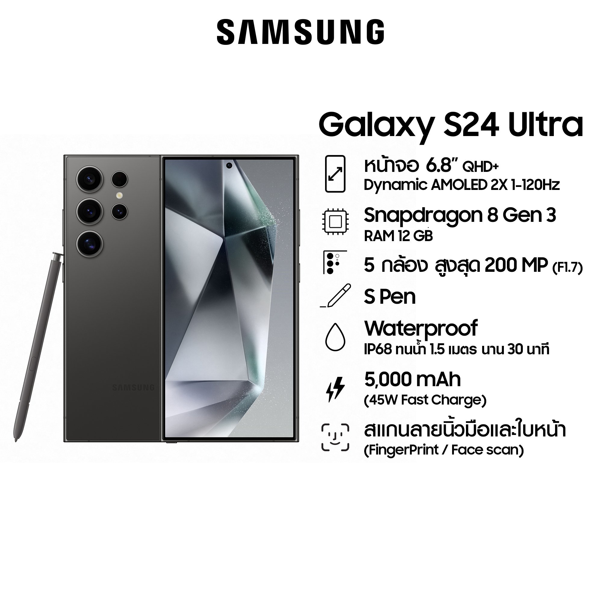 Samsung Galaxy S24 Ultra 12/256GB,512GB,1TB มือถือแอนดรอย, AI Phone