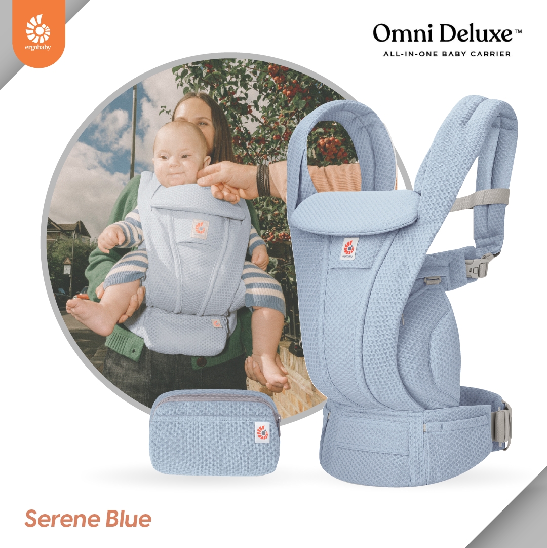 Ergobaby เป้อุ้มเด็ก รุ่น Omni Deluxe Mesh - Serene Blue สำหรับ 0-48 เดือน รุ่นใหม่ล่าสุด รองรับแรกเกิดโดยไม่ต้องเสริมเบาะ ปรับได้ 4 ท่า ระบายอากาศดี ซัพพอร์ตหลังและสะโพก ใส่สบายทั้งวัน