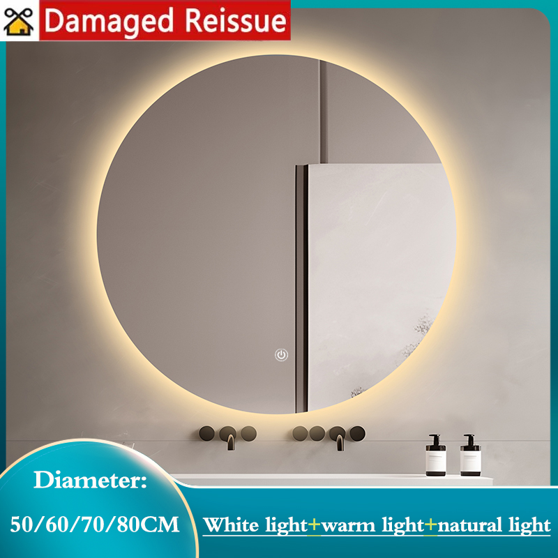 Intelligent Bathroom Mirror Circular Led Bedroom with Light Adjustable Touch Light 3-Color Light Washbasin Illuminated Perforated Wall Mounted Smart Mirror ราคา 1,742 บาท*ส่งฟรี