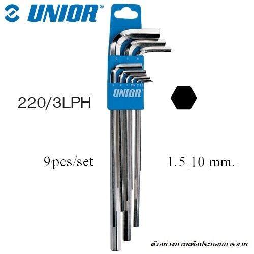 UNIOR 220/3LPH ประแจหกเหลี่ยมชุบขาวยาว 9 ตัวชุด 1.5-10mm. (220L SET) | MODERTOOLS OFFICIAL