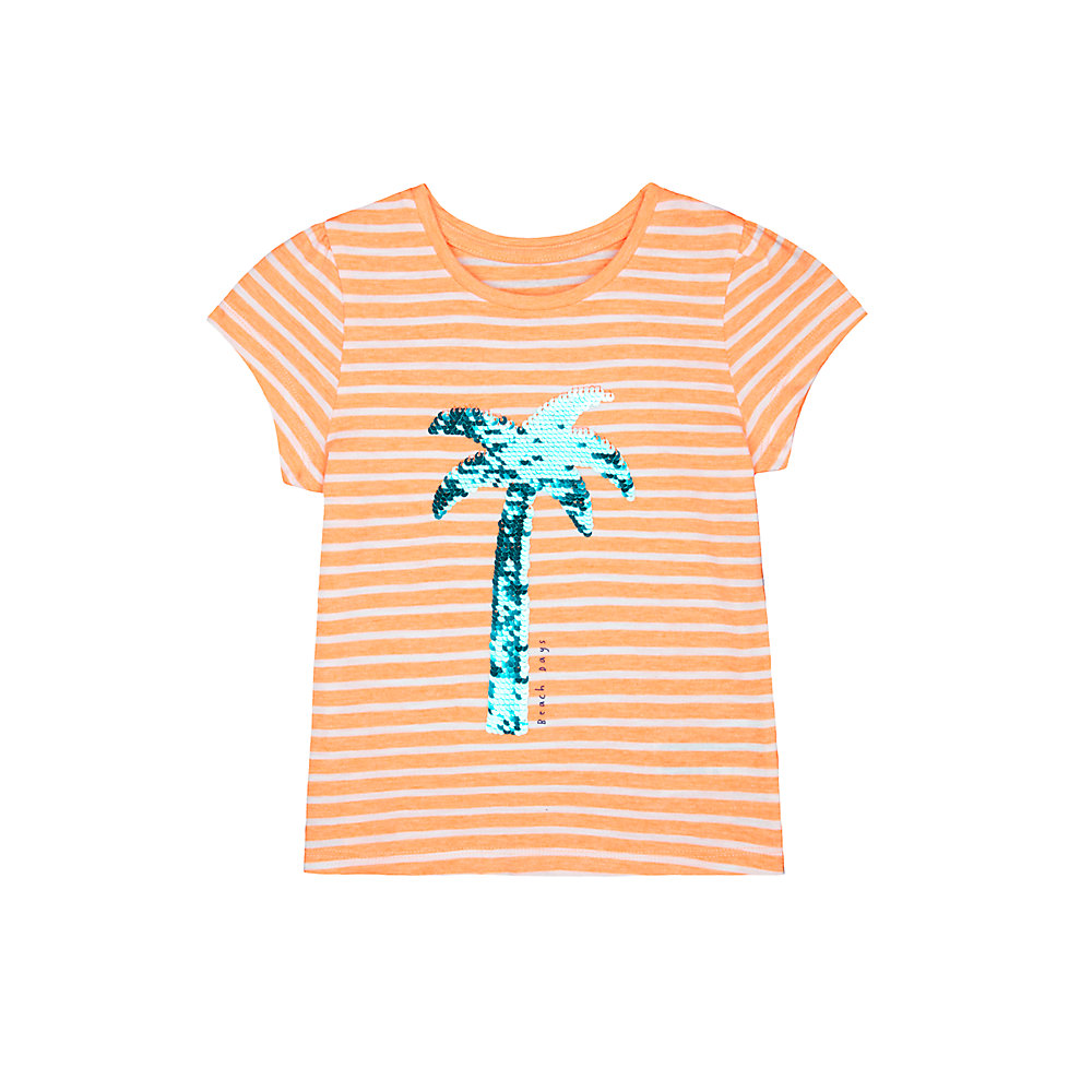 เสื้อยืดเด็กผู้หญิง Mothercare orange stripe reversible-sequin t-shirt VF238