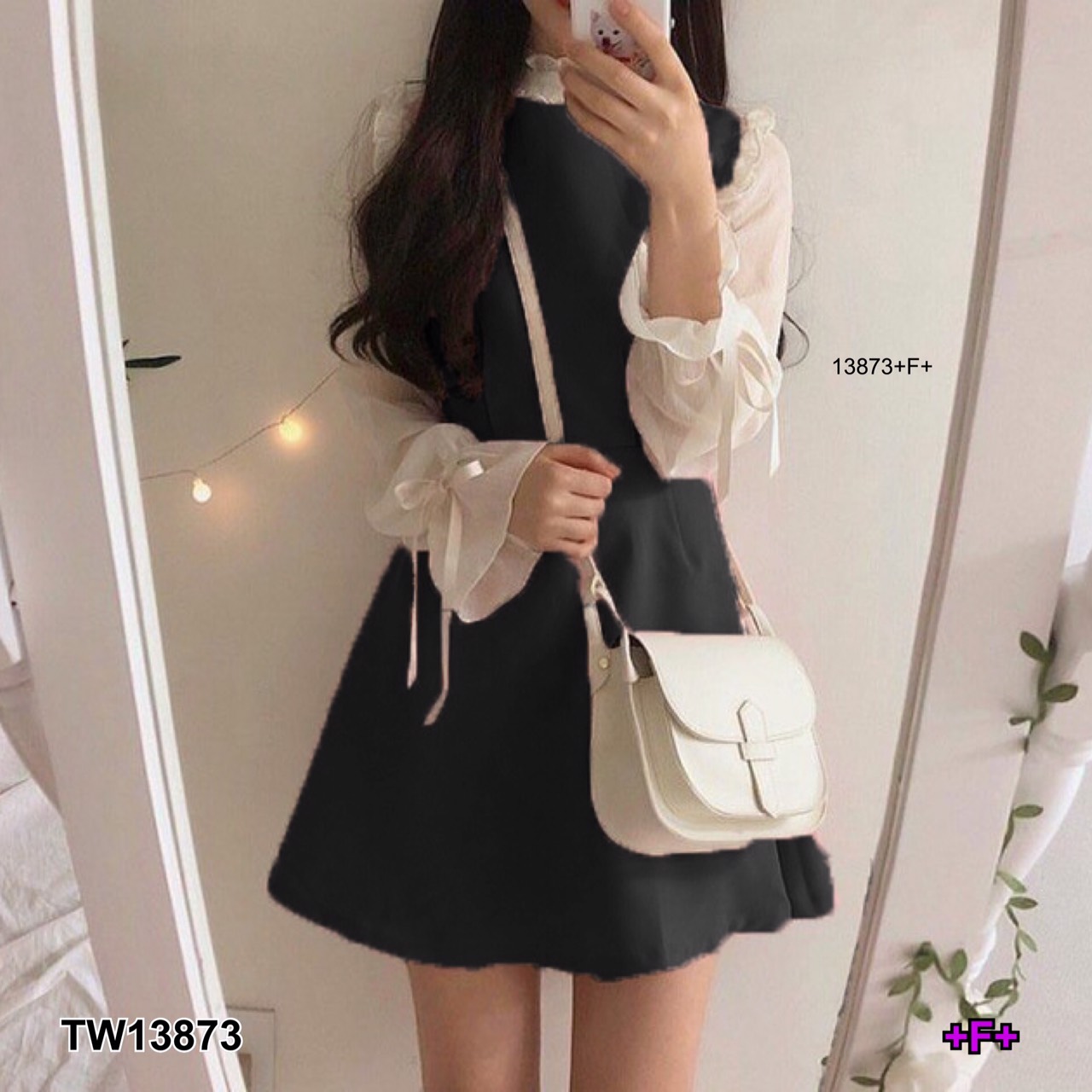 GN13873 **รบกวนสอบถามก่อนสั่งซื้อจ้า** เดรสคอระบายแขนชีฟอง  chiffon sleeve dress