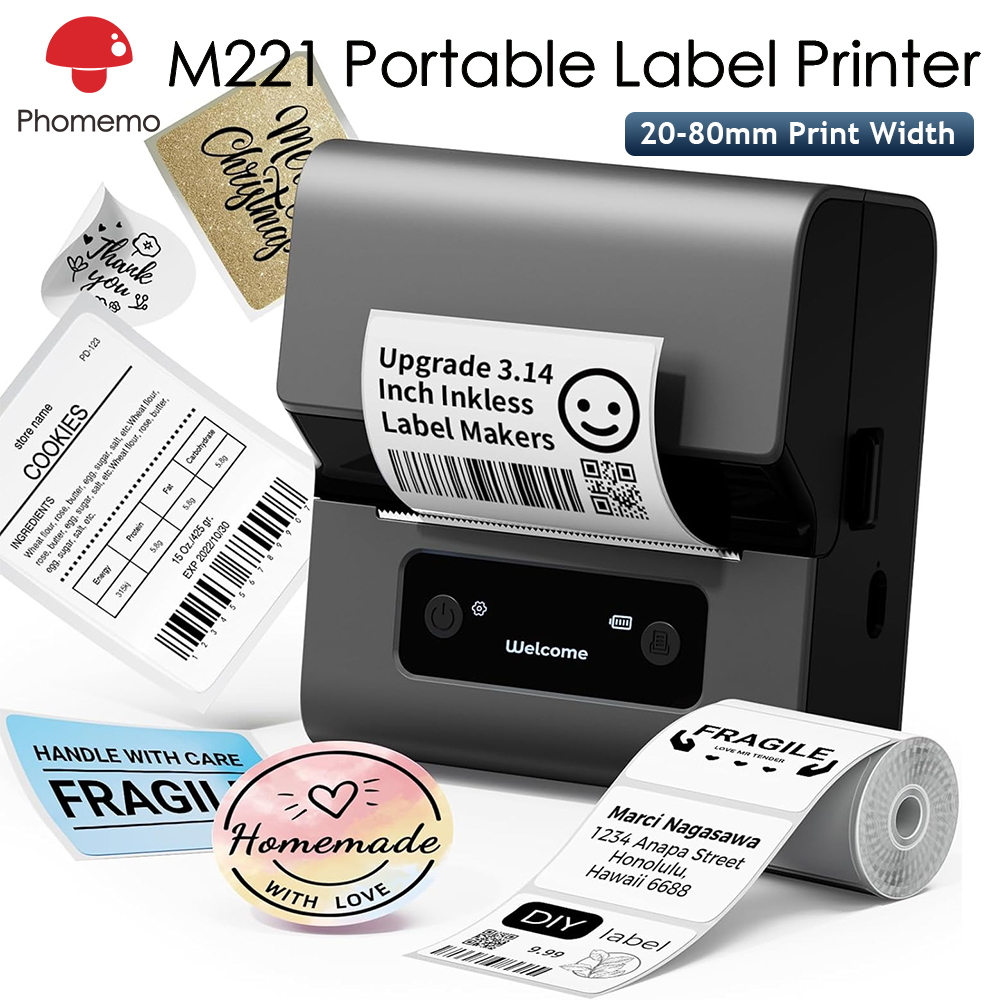 Phomemo M221 portable label printer,inkless sticker maker machine,great for barcode,logo,DIY stickers ราคา 1,399 บาท*ส่งฟรี
