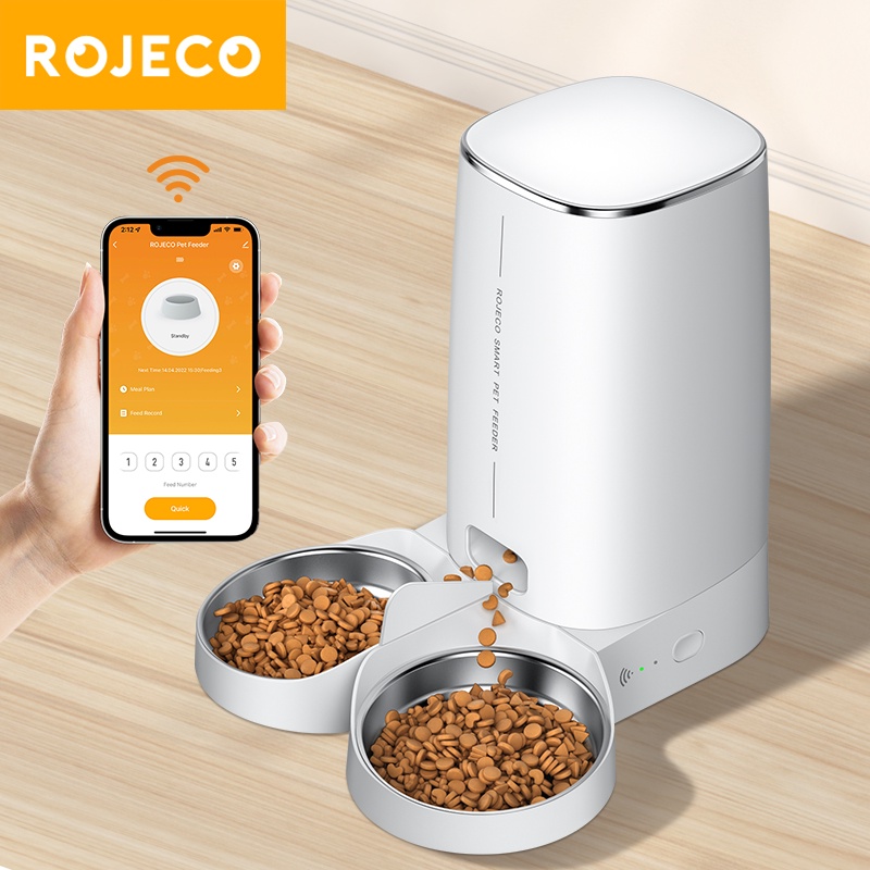 ROJECO 4L Automatic Pet Cat Feeder WiFi/Button Smart Auto Feeder For Cats Dogs Remote WIFI/Button Control Pet Feeder Cat Food Dispenser Accessories ราคา 1,629 บาท*ส่งฟรี