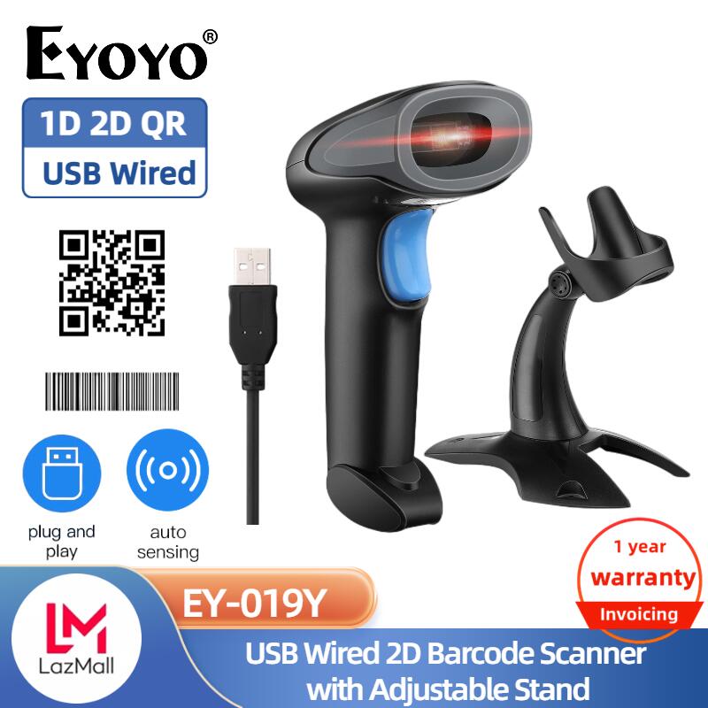 Eyoyo 1D 2D USB Wired Barcode Scanner with Stand, Handheld Scanner for Inventory Management Portable QR Code Reader Screen Auto Sensing 2-3 days delivery ราคา 699 บาท*ส่งฟรี