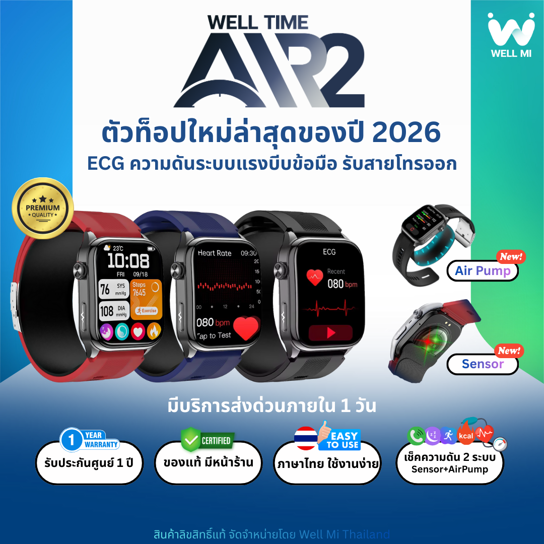 [Model Top2026] Well Time Air2 Smartwatch, Health Watch, Wrist Pressure Monitor Ecg Answer Calls and Make Calls ราคา 7,490 บาท*ส่งฟรี