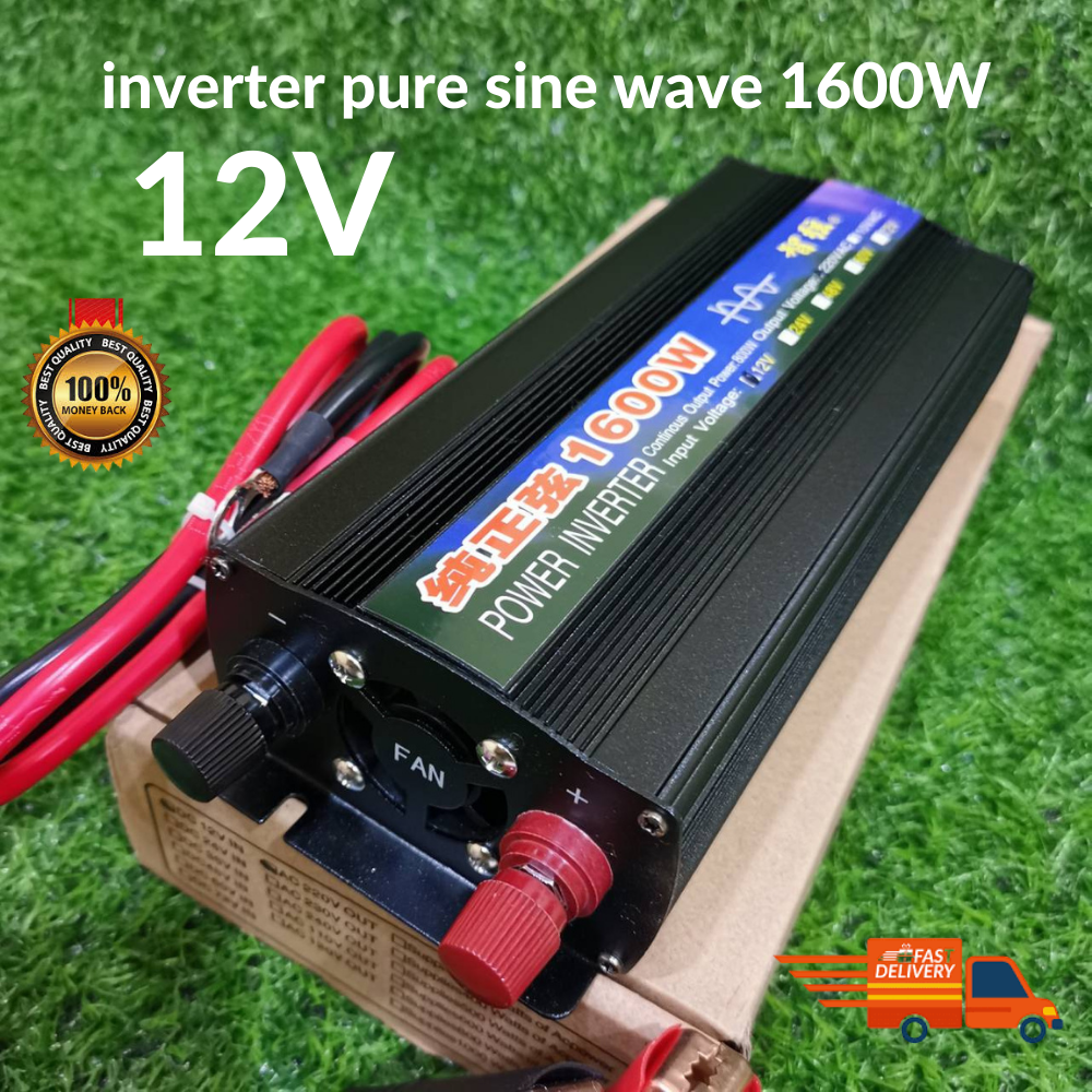 INVERTER 1600 w Pure Sine Wave แท้ DC 12V to AC 220V 1600W Car power อินเวอร์เตอร์เพียวซายน์1600วัตร 1600 Watt POWER INVERTER Pure Sine Wave DC 12V to AC 220V Car power