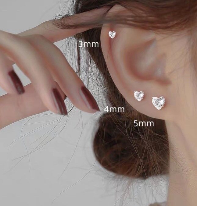 goodgift_station - s999 sterling silver heart-shaped earrings ต่างหูแบบเจาะ เพชรรูปทรงหัวใจ เป็นเงินแท้ 99.9