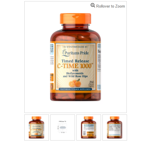 Puritan's Pride 2v11 Vitamin C-1000 mg Timed Release with Bioflavonoids and Wild Rose Hips 250 caplets แตกตัวช้า 6-9 ชม ถูกสุดในไทย
