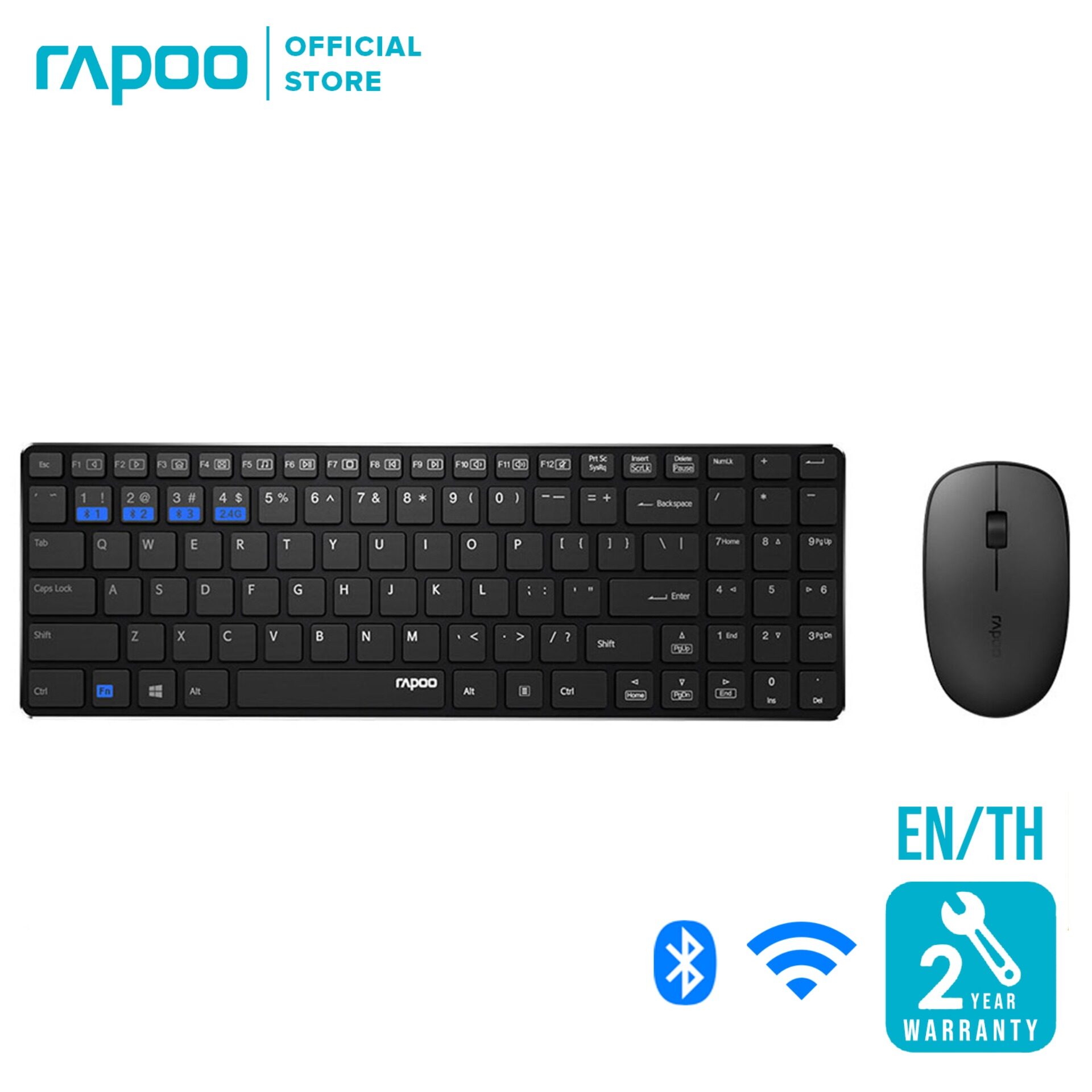 Rapoo 9300M Keyboard & Mouse Multi-mode Bluetooth 3.0/ 4.0 : ไทย / ENG (Black)