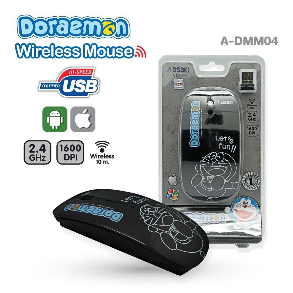 Asaki wireless mouse เมาส์ไร้สาย 2.4 GHz. ลายลิขสิทธิ์แท้โดเรมอน
