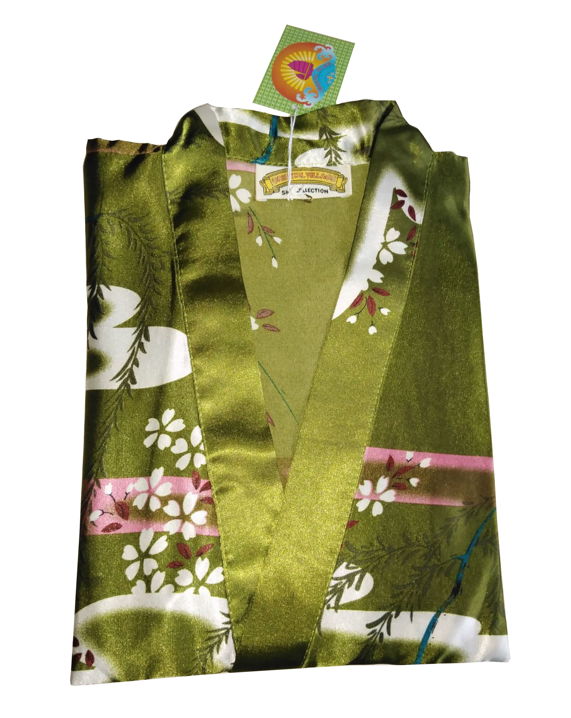 Robe สไตล์ กิโมโน ผ้า Stain ใส่นุ่มเย็นสบาย เกอิชา (ผู้หญิงญี่ปุ่น) เหมาะกับใส่เล่นอยู่บ้าน ใส่นอน เดินชายหาด ริมสระน้ำ สีเขียวมะกอก