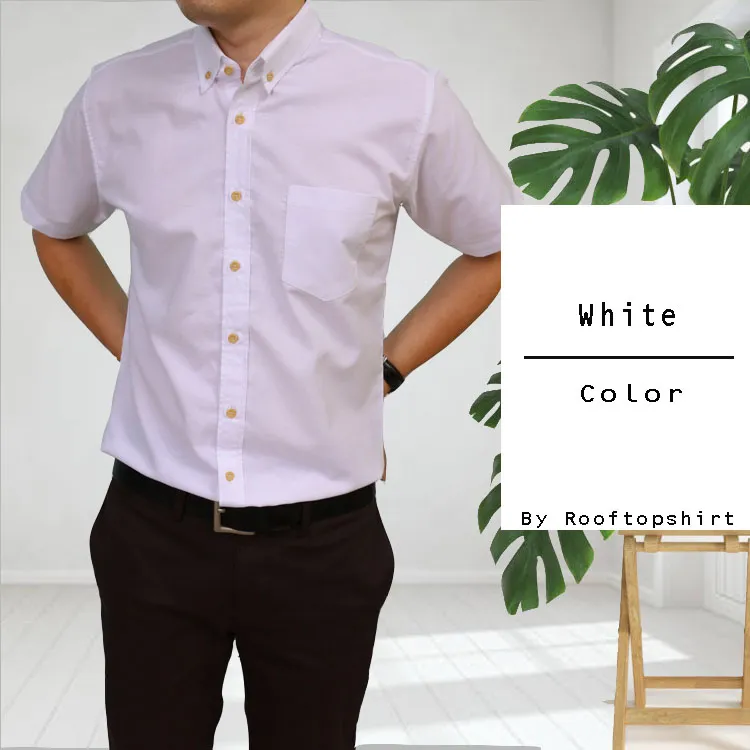 Rooftopshirt เสื้อเชิ้ตผู้ชาย แขนสั้น ผ้าอ๊อกฟอร์ด สไตล์เกาหลี สีเขียวอ่อน
