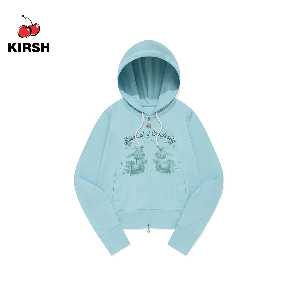 [KIRSH] WITTY BUNNY BOUQUET GIRL CROP HOODIE ZIP UP★ WITTY BUNNY BOUQUET GIRL CROP HOODIE ZIP UP [DARK NAVY