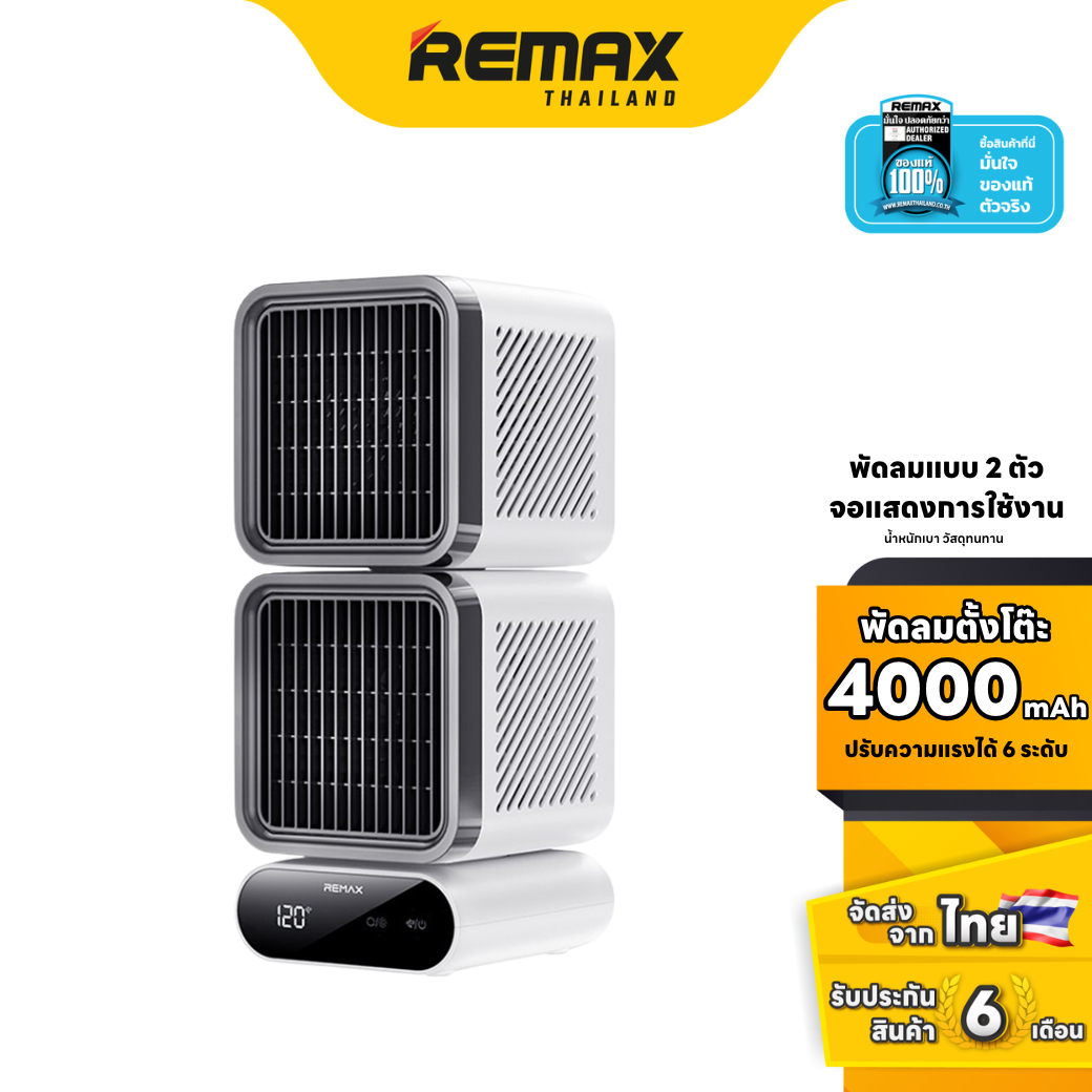 Remax Fan Desktop RS-ZF12 - พัดลมตั้งโต๊ะ Dual Turbo ปรับหมุนได้ 3 ระดับ มีแบตในตัว 4000mAh ราคา 999 บาท*ส่งฟรี