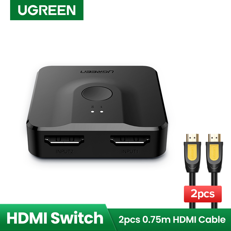 [UGREEN] หัวแปลง อะแดปเตอร์ HDMI คุณภาพ4K 30HZ/60HZ  2in1out และ 1in2out สำหรับPS4/3 Box มอนิเตอร์รับสส่งภาพทั่วไป HDMI Splitter 4K HDMI Switch Bi-Direction